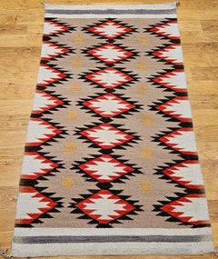 Vintage Navajo Area Rug, Handwoven Wool, Diamond Pattern, 1950s