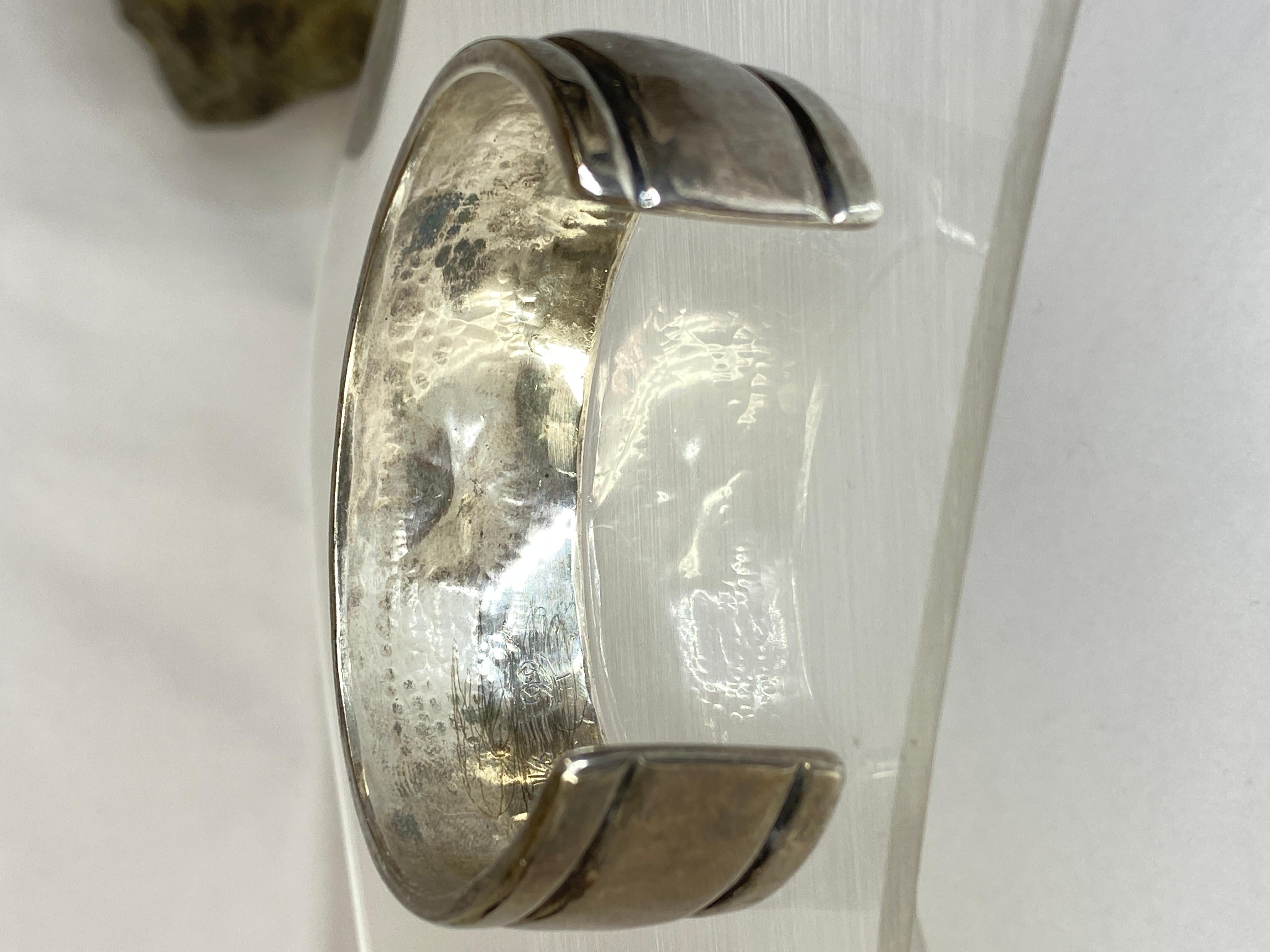 Vintage Native Sterling Silver Amazonite Cabochon & Diamond Heavy Cuff Bracelet For Sale 2