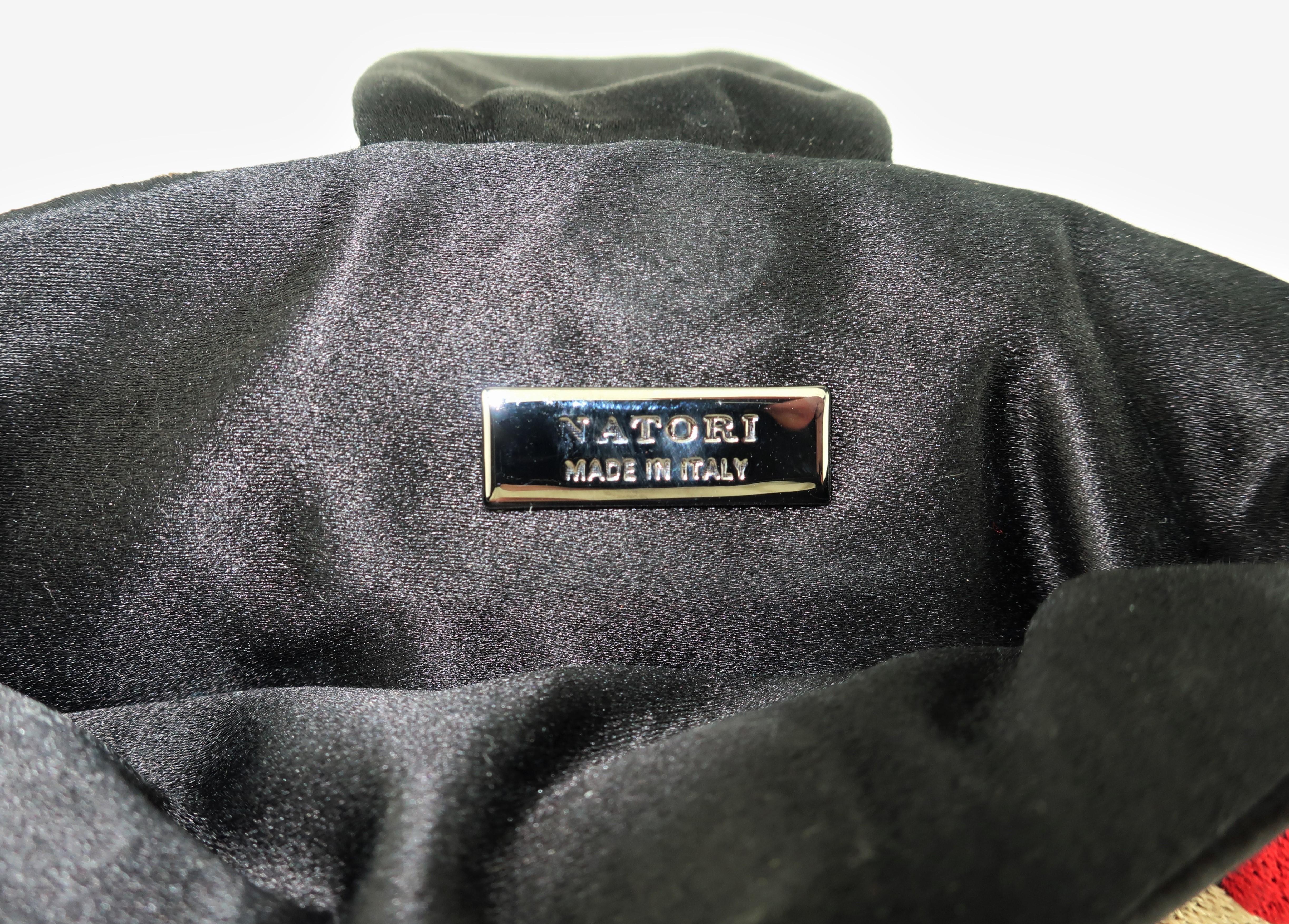 Vintage Natori Black Embroidered Satin Evening Handbag With Asian Scene 5