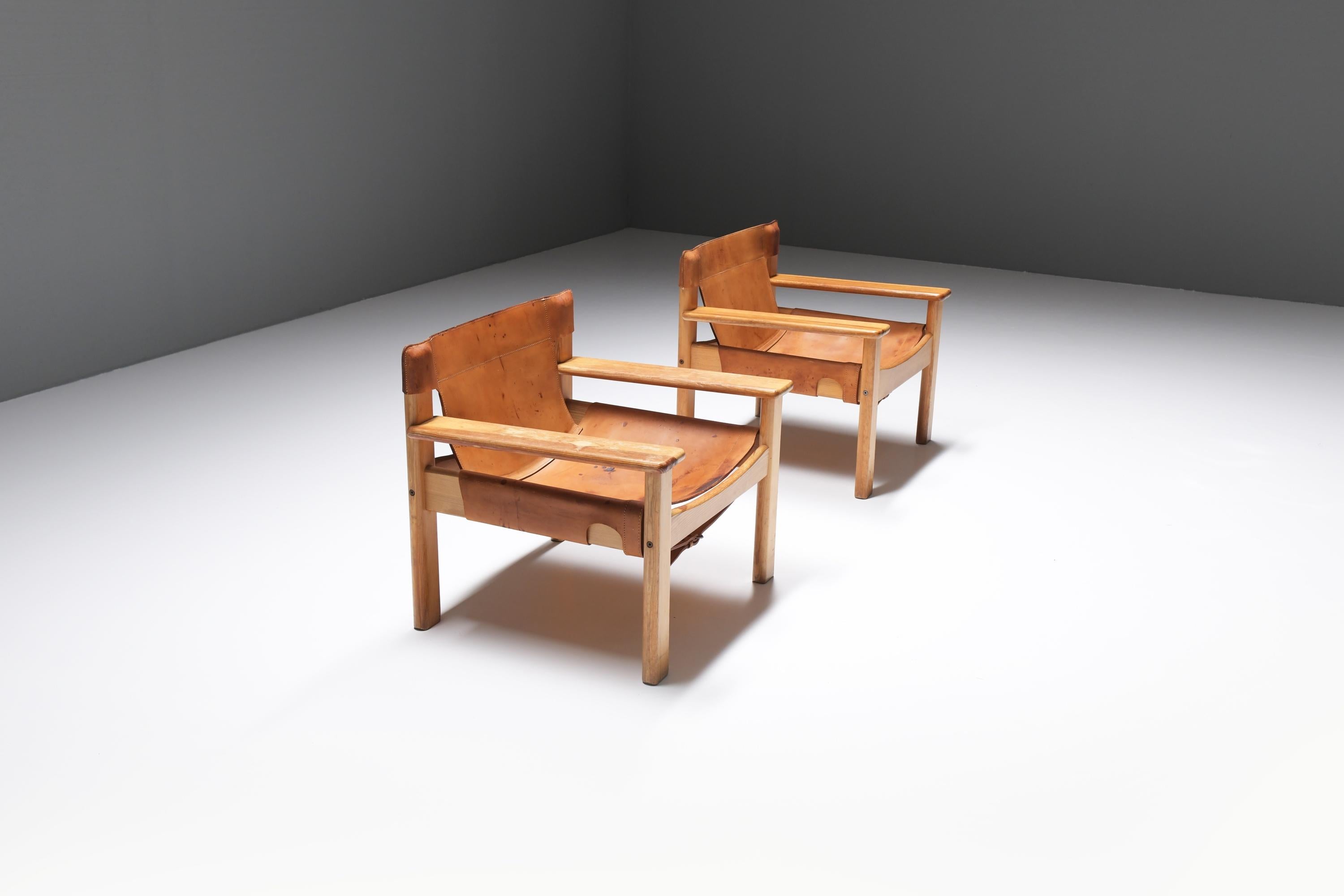 Vintage Natura chairs in patinated cognac leather by Karin Mobring for IKEA 3