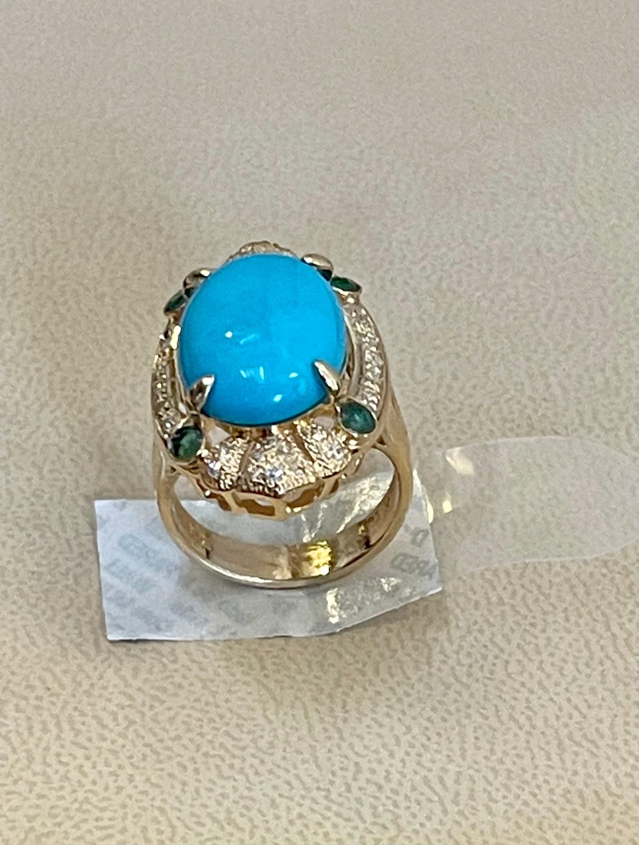 Vintage Natural 10 Ct Oval Sleeping Beauty Turquoise & Diamond Ring, 14 K Y Gold 6