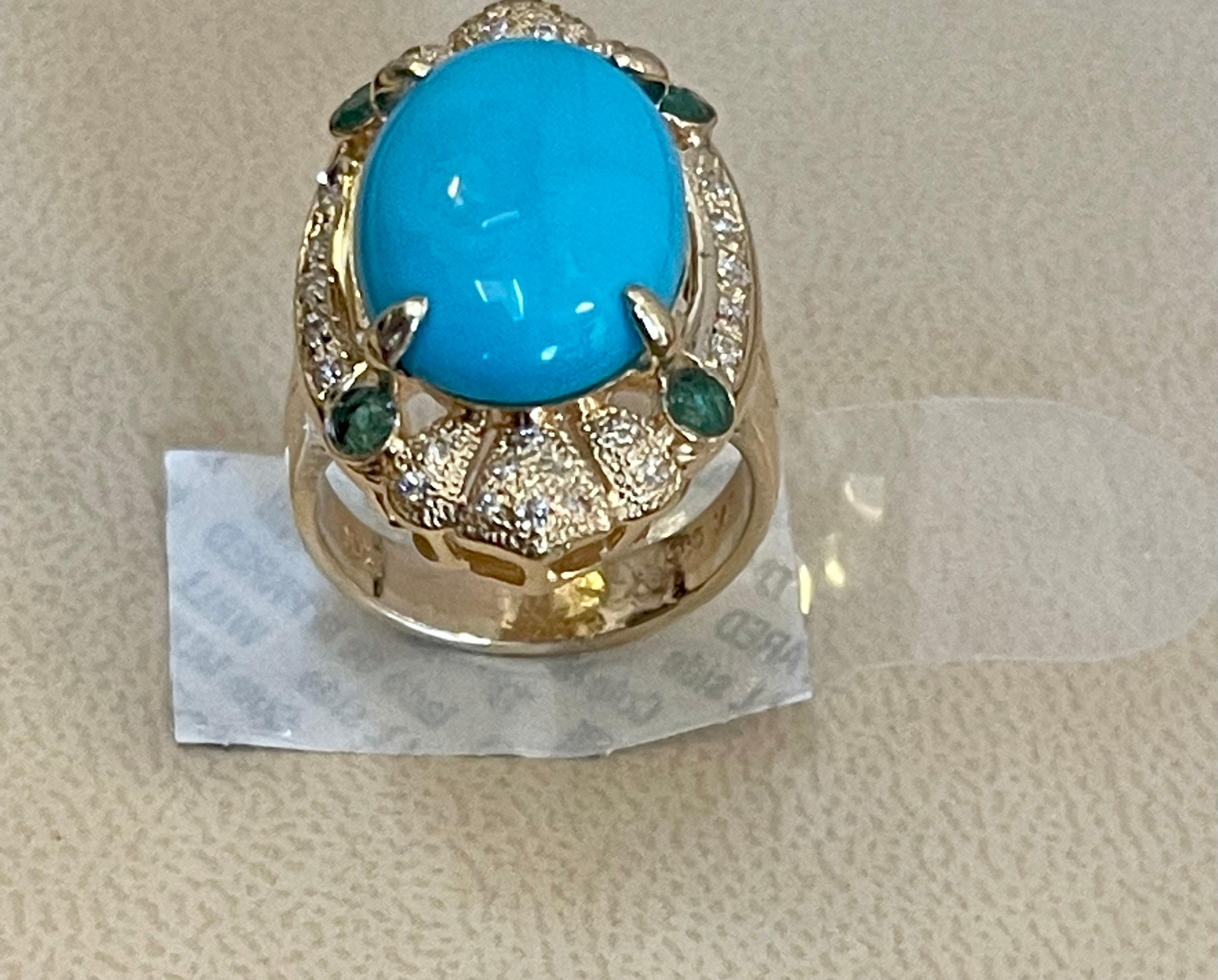 Vintage Natural 10 Ct Oval Sleeping Beauty Turquoise & Diamond Ring, 14 K Y Gold 8