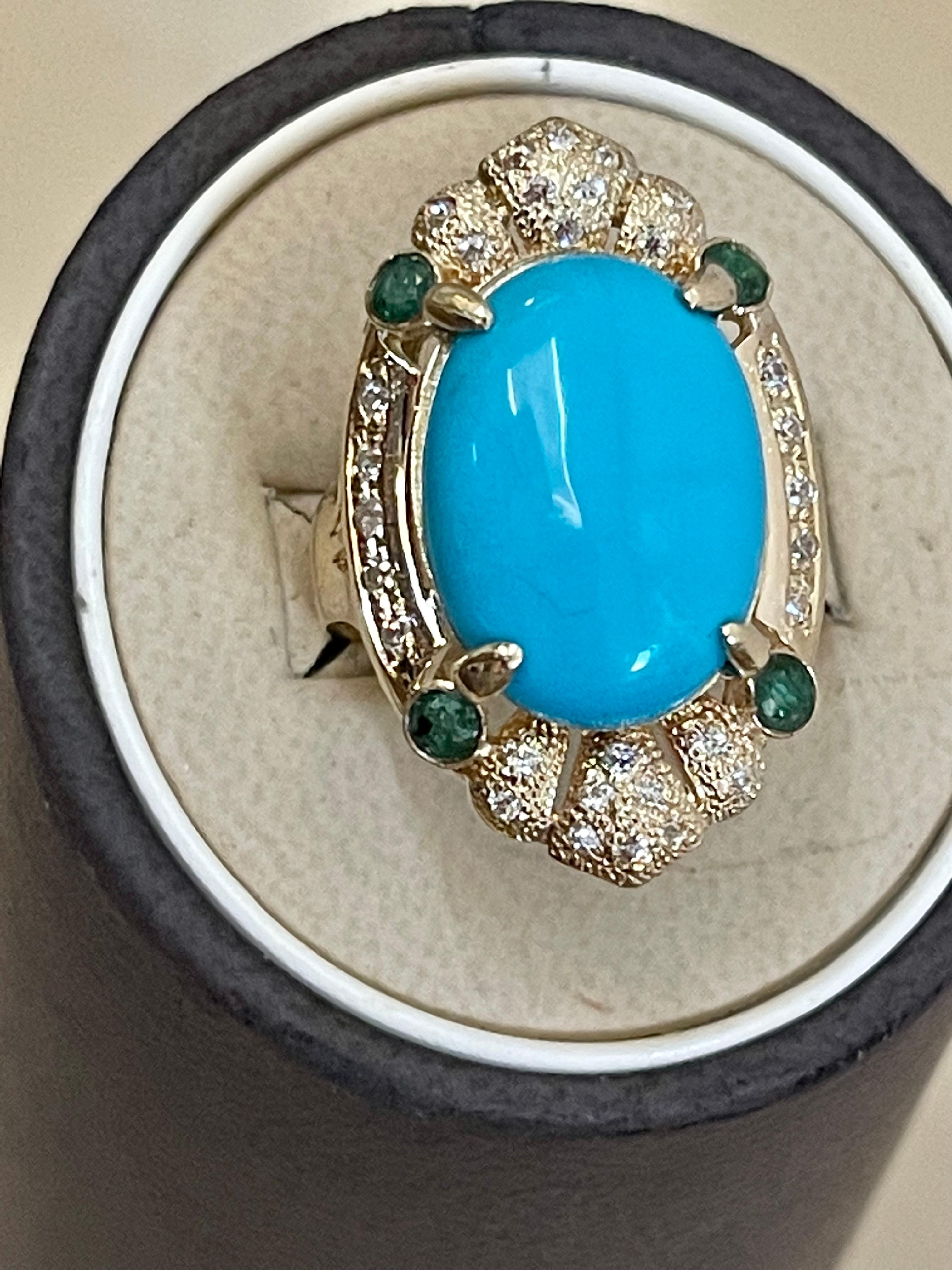 Women's Vintage Natural 10 Ct Oval Sleeping Beauty Turquoise & Diamond Ring, 14 K Y Gold