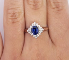 Vintage Natural 1.19 Carat Blue Sapphire and Diamond Platinum Filigree Ring