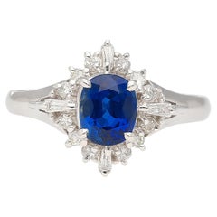 Retro Natural 1.19 Carat Blue Sapphire and Diamond Platinum Filigree Ring