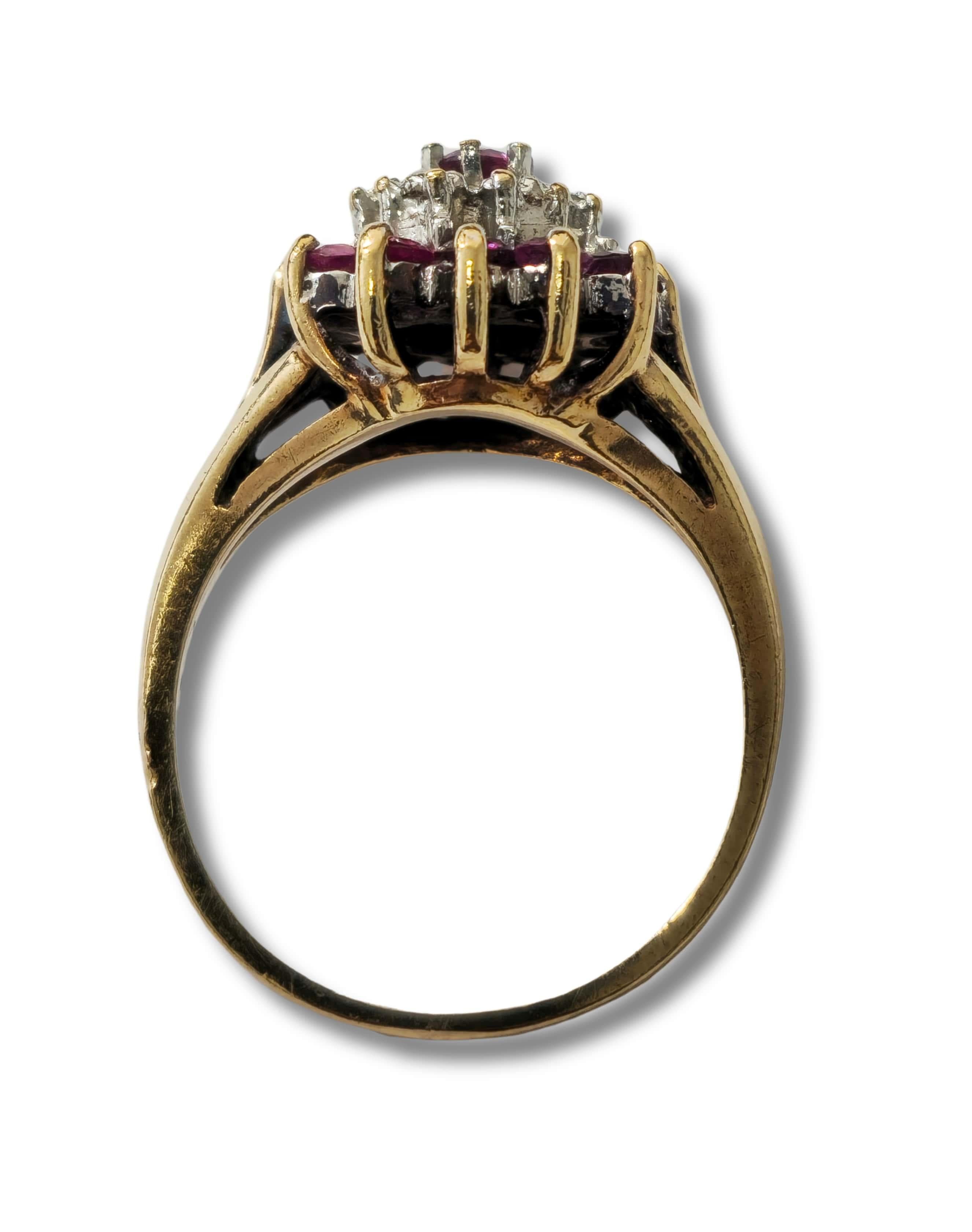 Anillo de cóctel vintage de rubí natural de 1,20 quilates y diamantes Corte redondo en venta