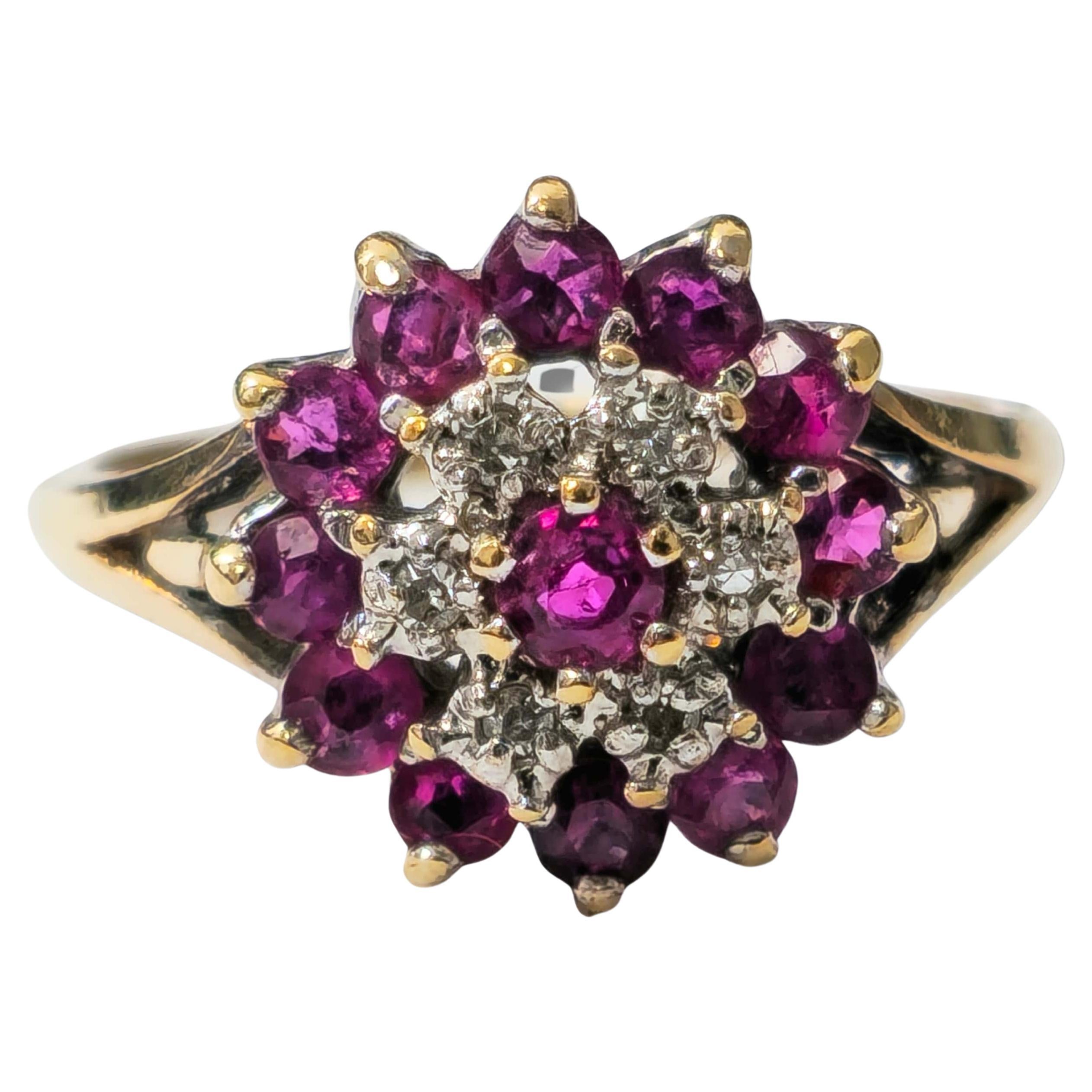 Anillo de cóctel vintage de rubí natural de 1,20 quilates y diamantes
