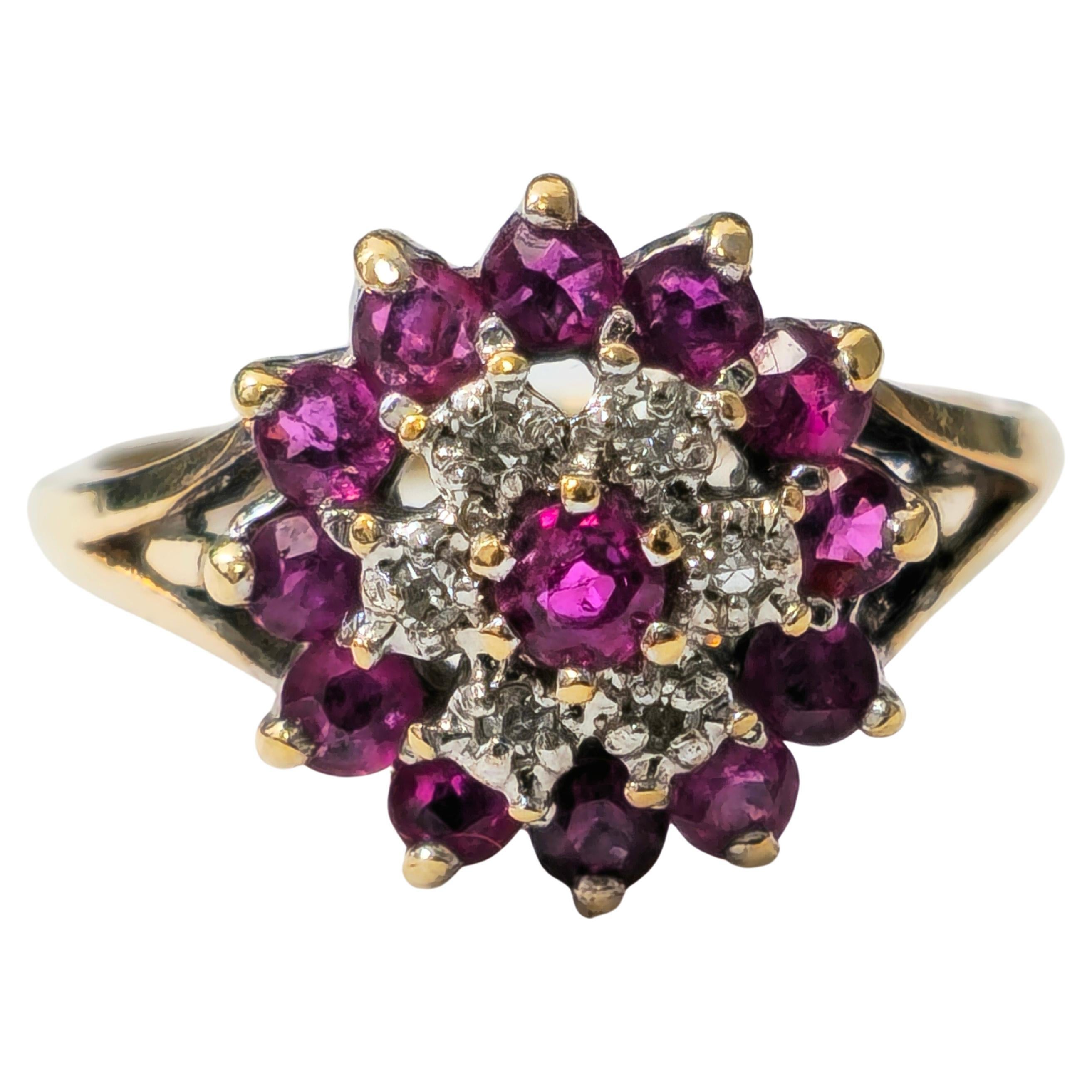 Vintage Natural 1.20 Carat Ruby & Diamond Cocktail Ring in 14k yellow gold For Sale