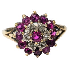 Vintage Natural 1.20 Carat Ruby & Diamond Cocktail Ring in 14k yellow gold