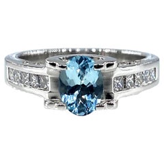 Vintage Natural 1.67ct Oval Aquamarine and Diamond Platinum Ring