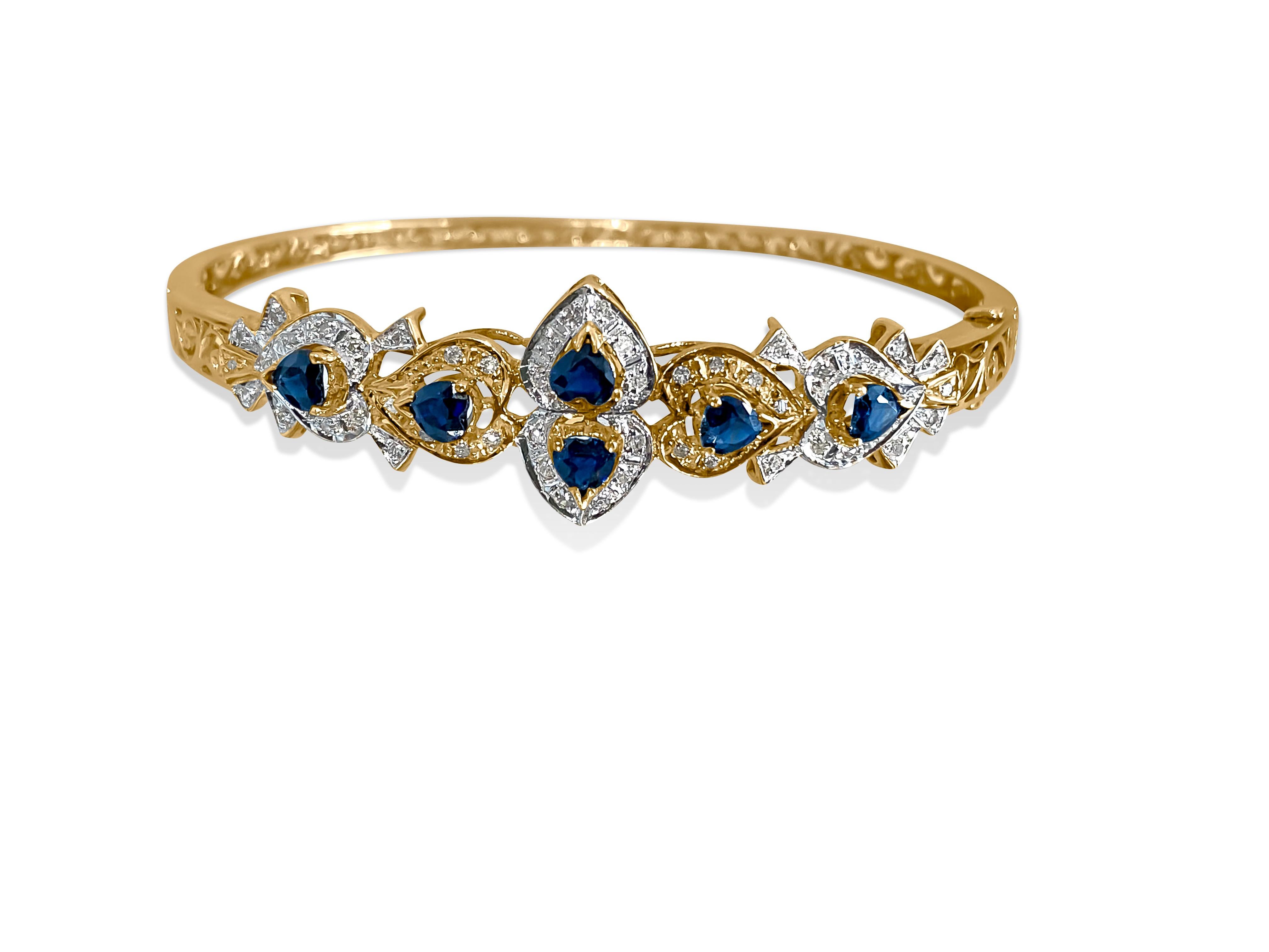 Women's Vintage Natural 2.00 Carat Blue Sapphire Diamond Bracelet For Sale