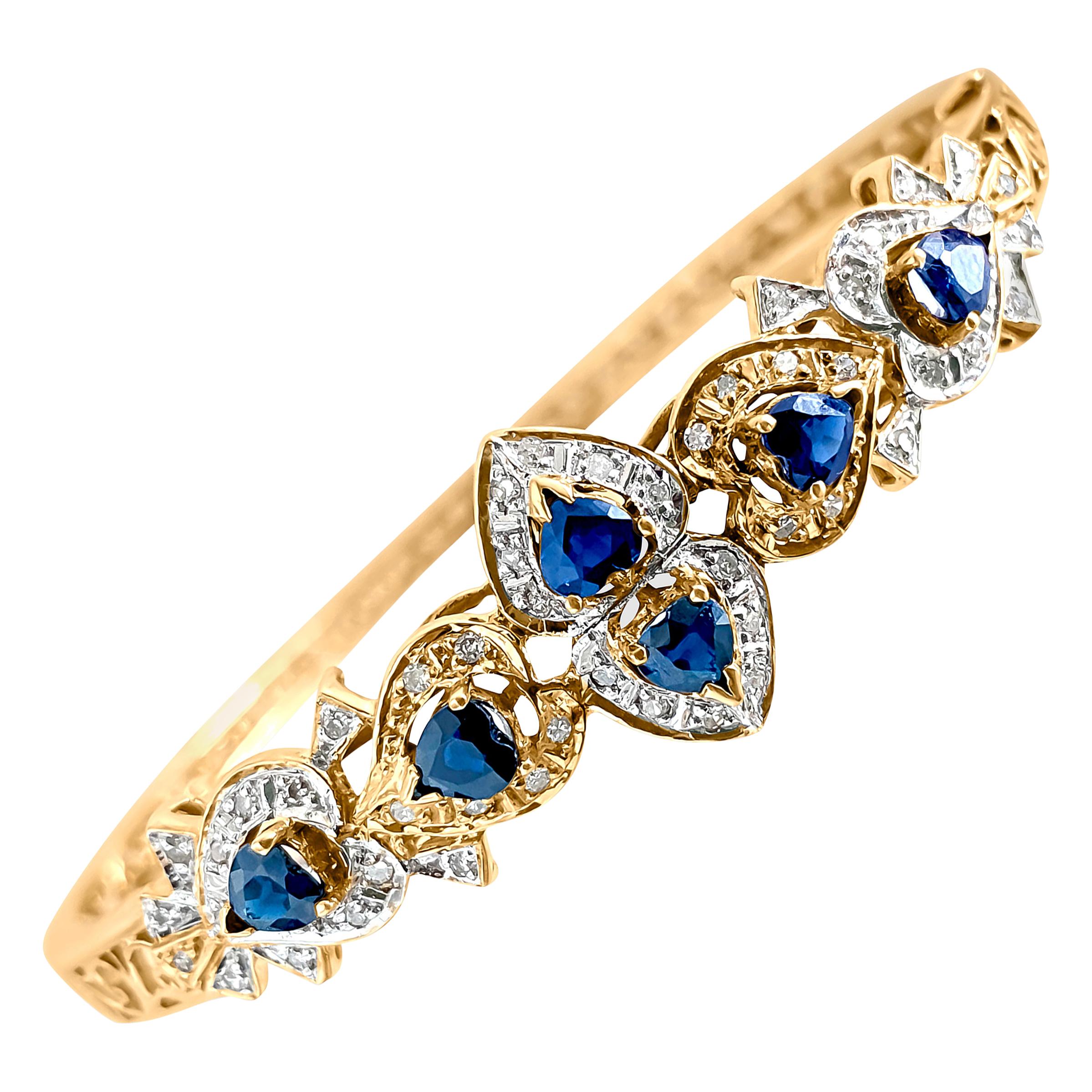 Vintage Natural 2.00 Carat Blue Sapphire Diamond Bracelet For Sale