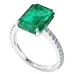 Vintage Natural 3 Carat Emerald Diamond Engagement Ring, White Gold Wedding Ring