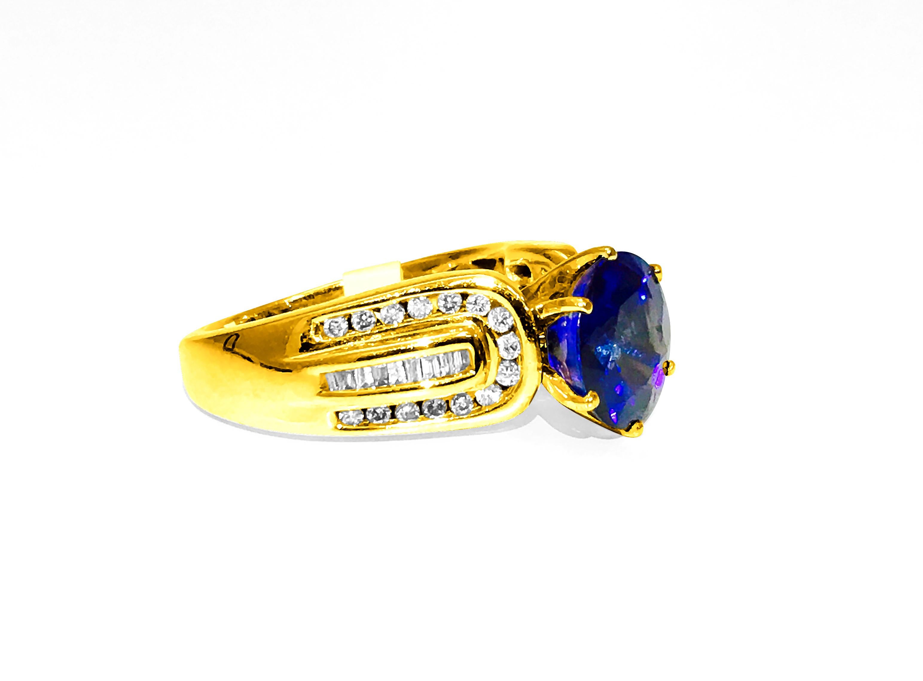 Art Nouveau Anello vintage con zaffiro blu naturale da 7,00 carati e diamante in vendita