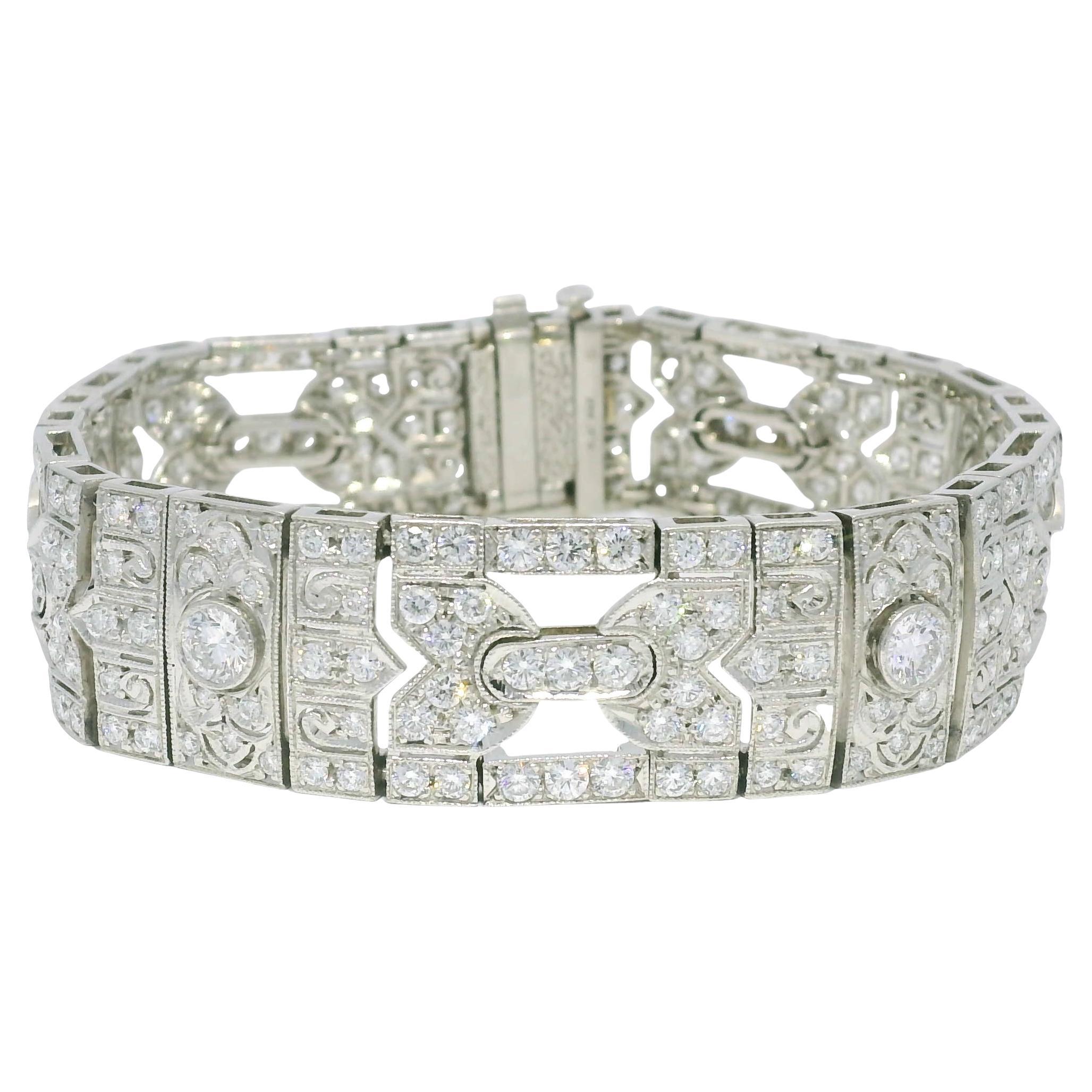 Bracciale in platino Art Deco con diamante naturale da 7,25 carati In magazzino