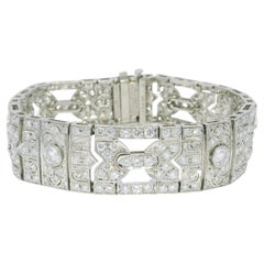 Vintage Natural 7.25 Carat Diamond Art Deco Platinum Bracelet In Stock