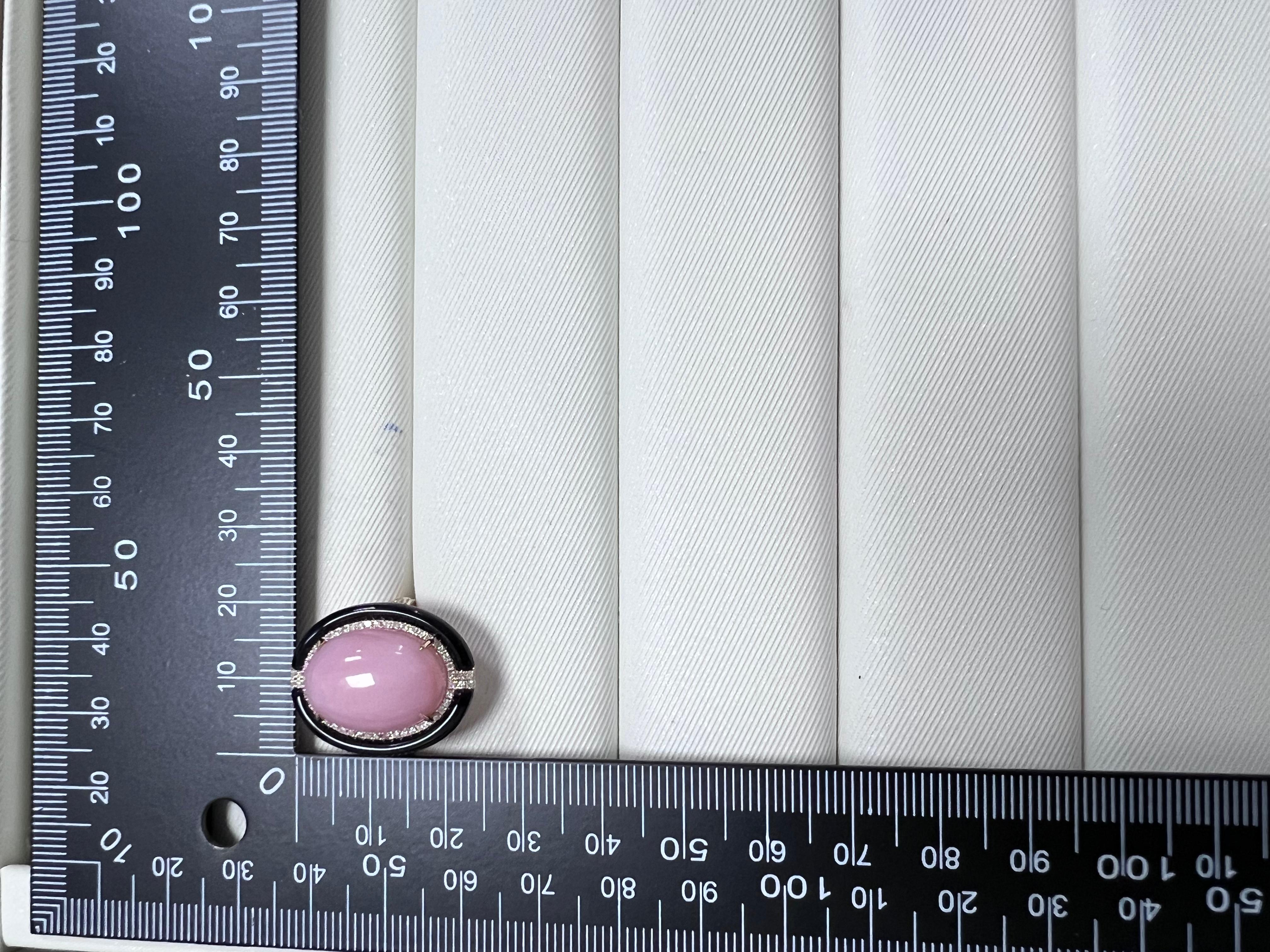 Art Deco Vintage 8.43ct Pink Opal 2.5ct Onyx Diamond Ring in 14K Solid Gold