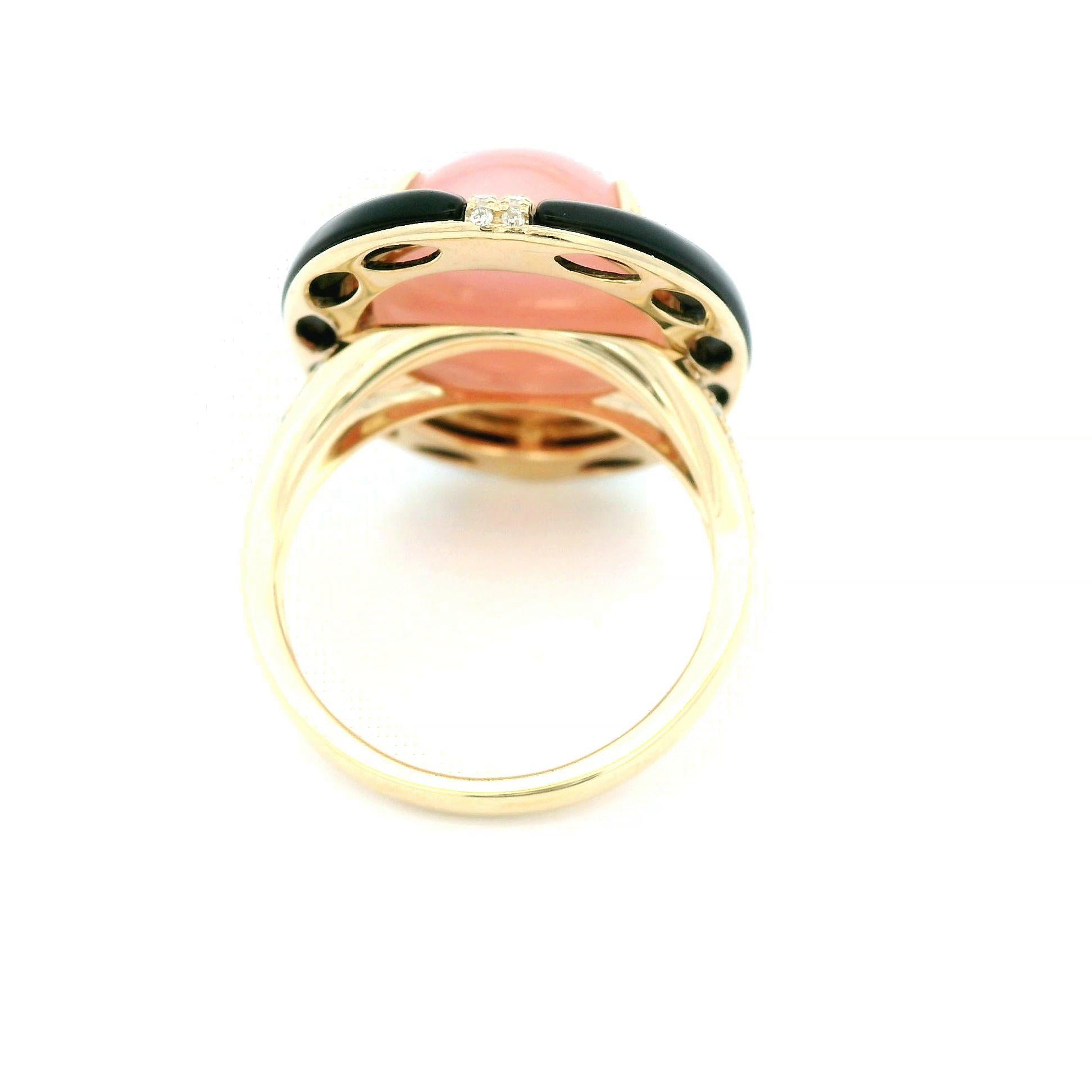 Women's Vintage 8.43ct Pink Opal 2.5ct Onyx Diamond Ring in 14K Solid Gold