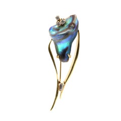Brosche aus 18 Karat Gelbgold mit natürlichem Abalone-Perlen-Diamant