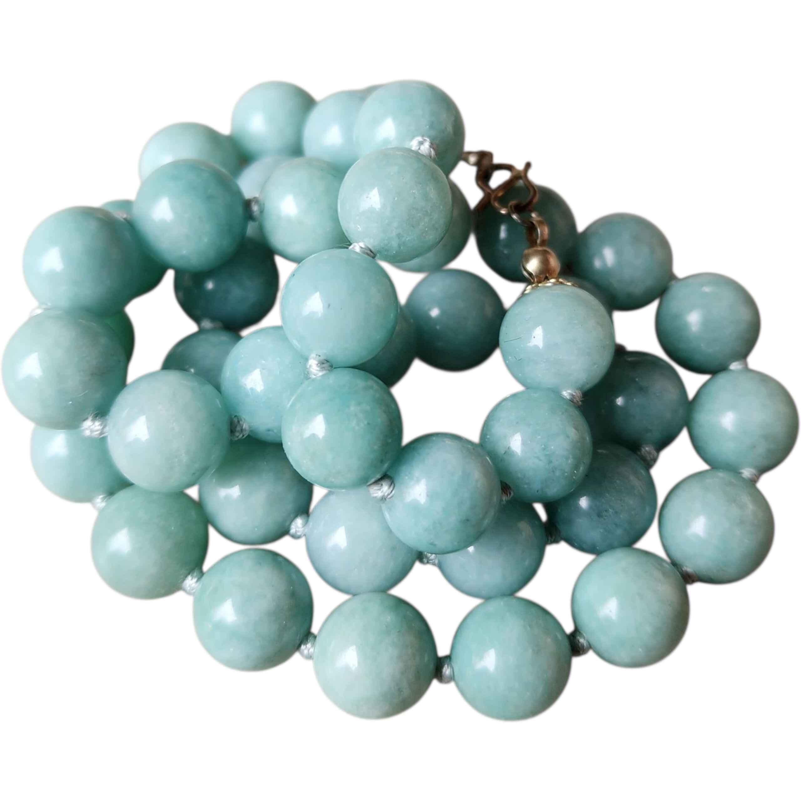 Collana di perle di amazzonite naturale d'epoca, infilate a mano, 12 mm, pietre preziose lucidate In condizioni buone in vendita a Milford, DE