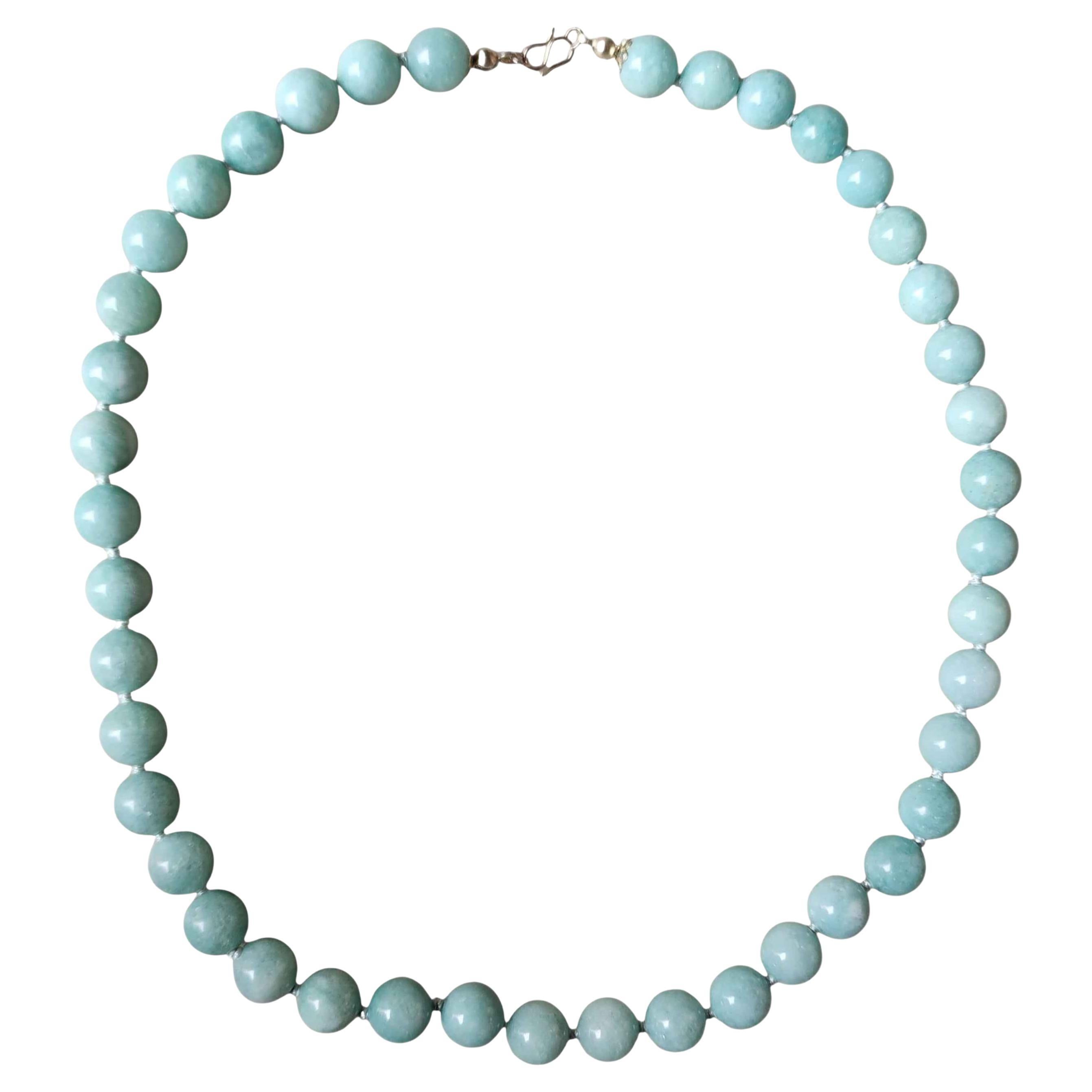 Vintage Natural Amazonite Bead Necklace, Hand-Strung 12mm Polished Gemstones