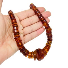 Vintage natural Baltic cognac amber beaded round rondels necklace