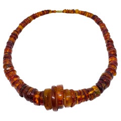 Vintage natural Baltic cognac amber beaded round rondels necklace