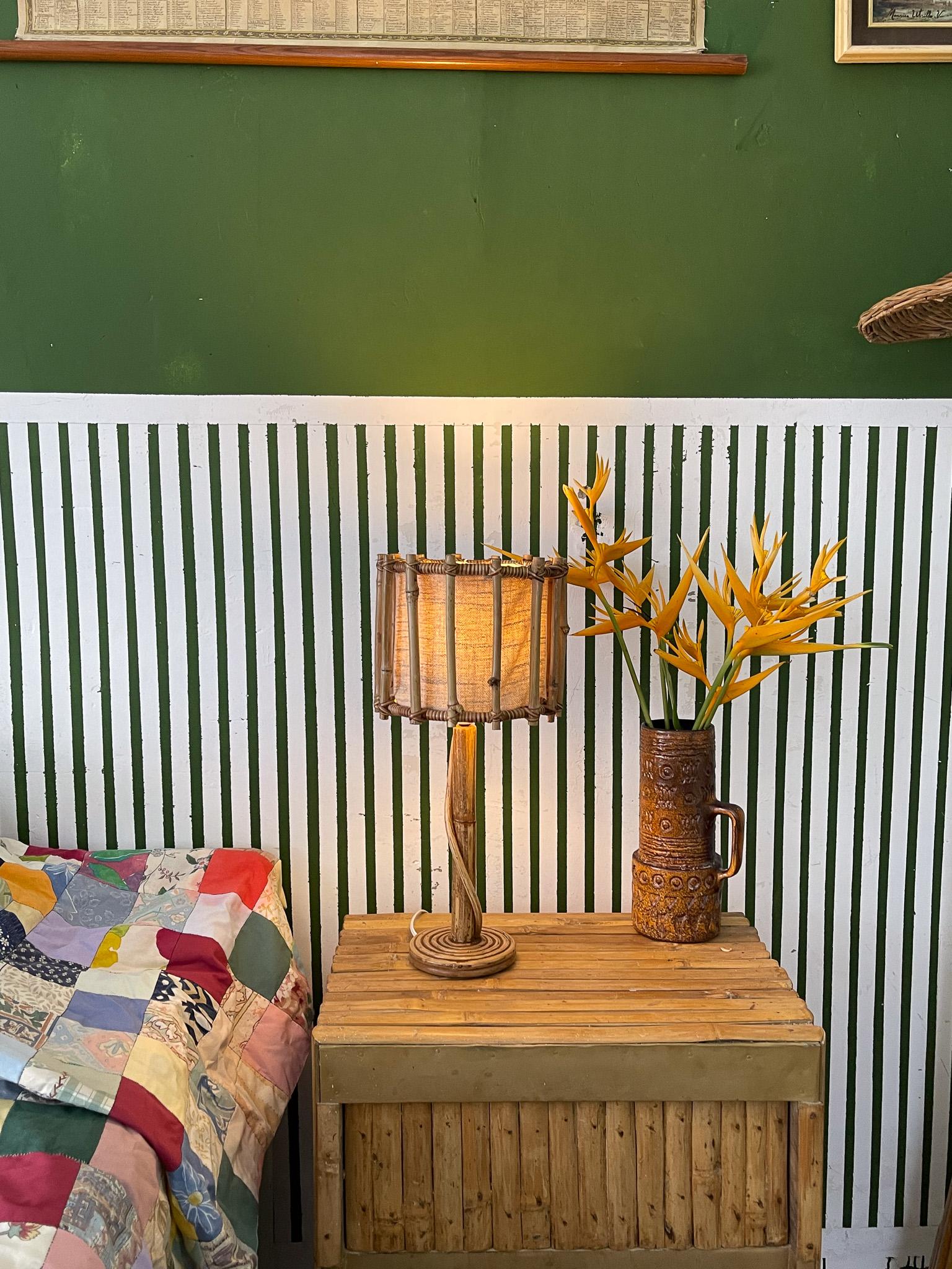 Hand-Crafted Vintage Natural Bamboo Shade For Sale
