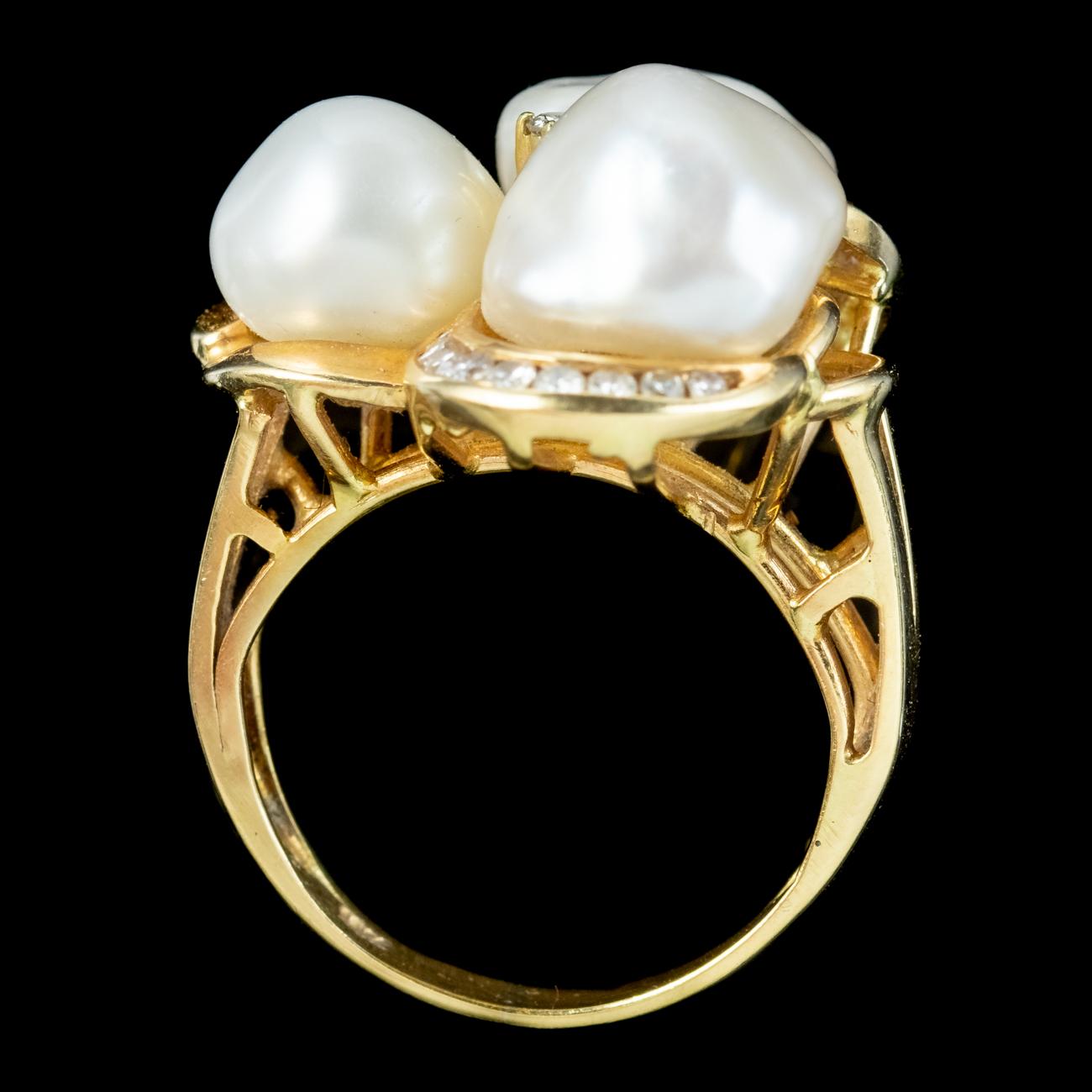 Barocker Perlen-Diamant-Cluster-Ring Damen im Angebot