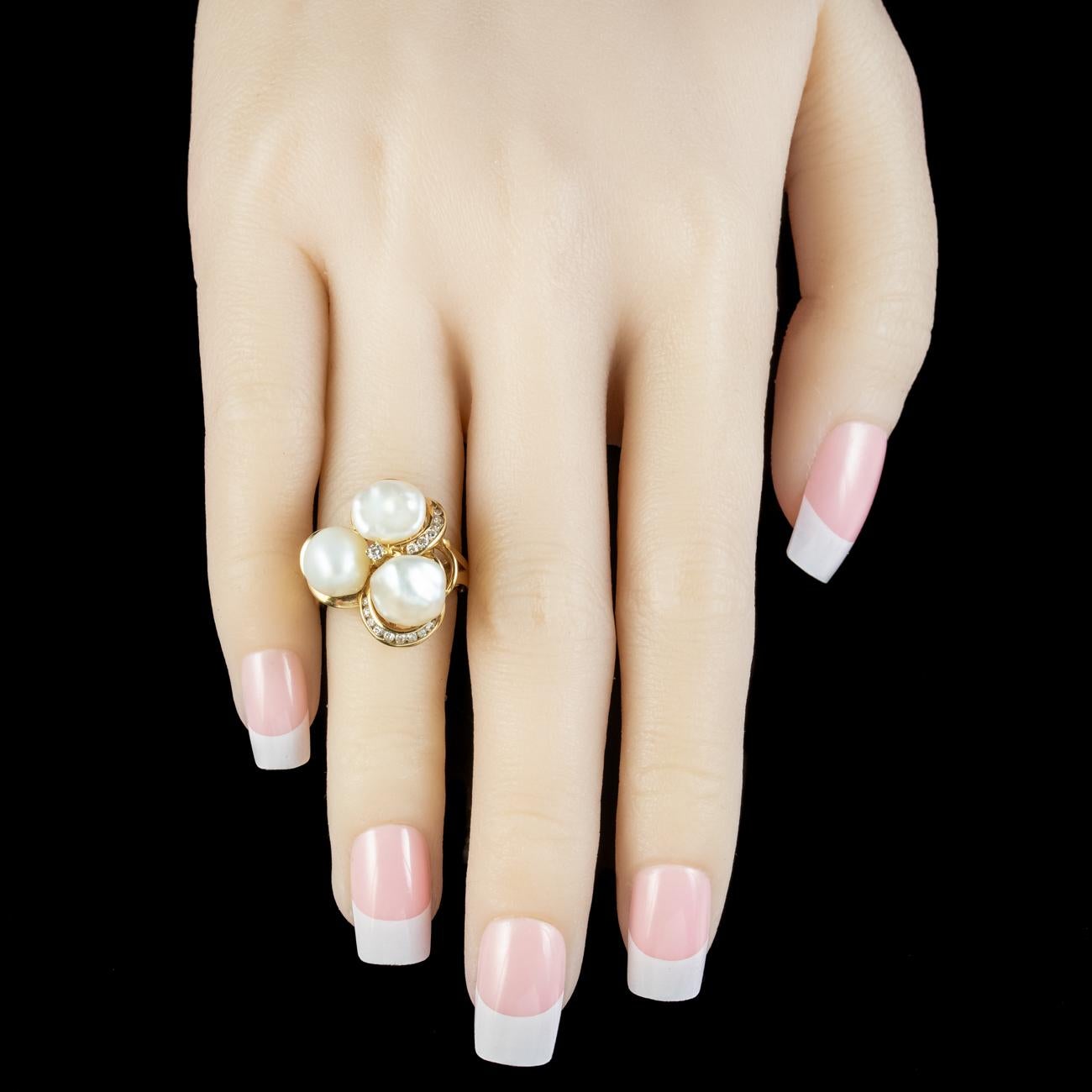 Barocker Perlen-Diamant-Cluster-Ring im Angebot 2