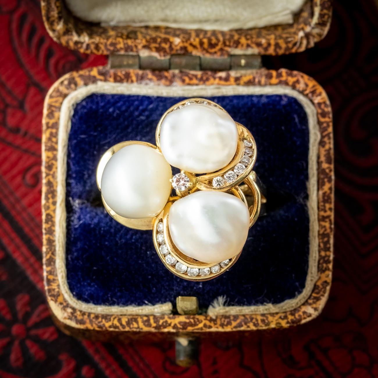 Barocker Perlen-Diamant-Cluster-Ring im Angebot 3