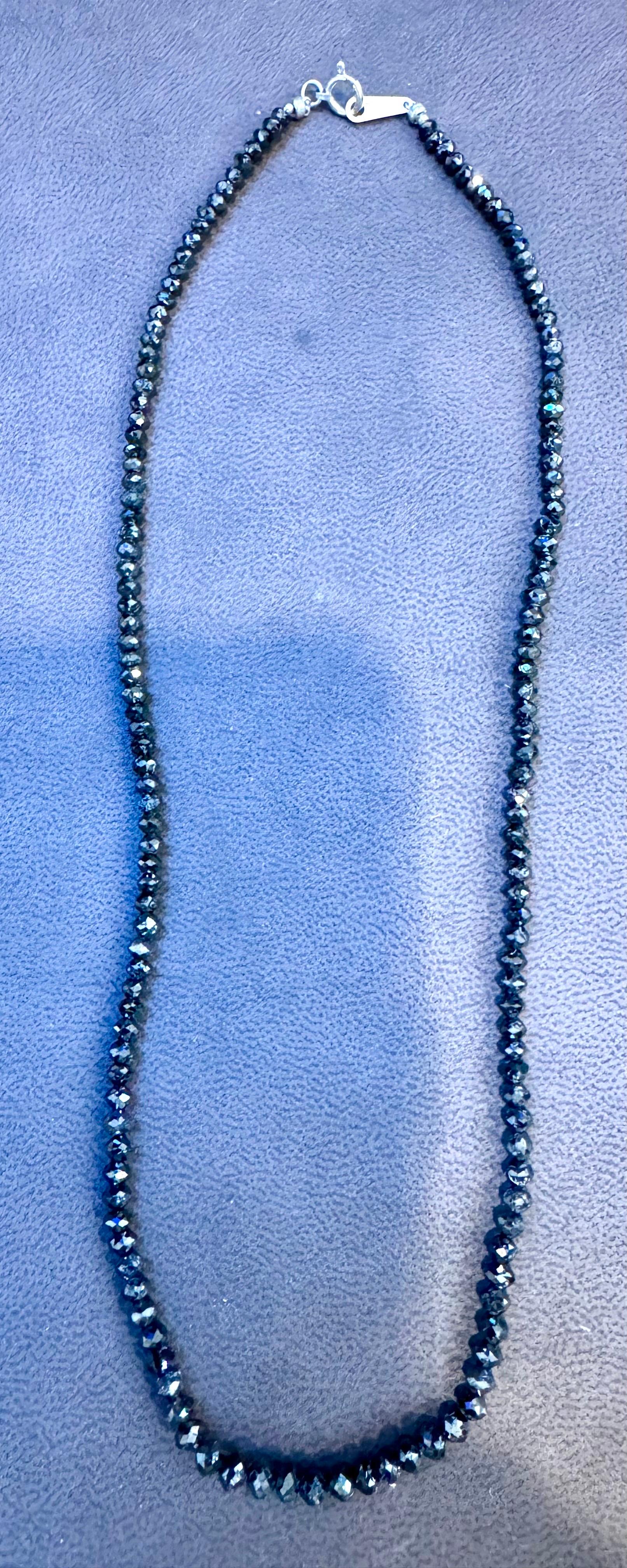 Vintage Natural  Black Diamond Bead Single Strand Necklace 18 Kt White Gold 18