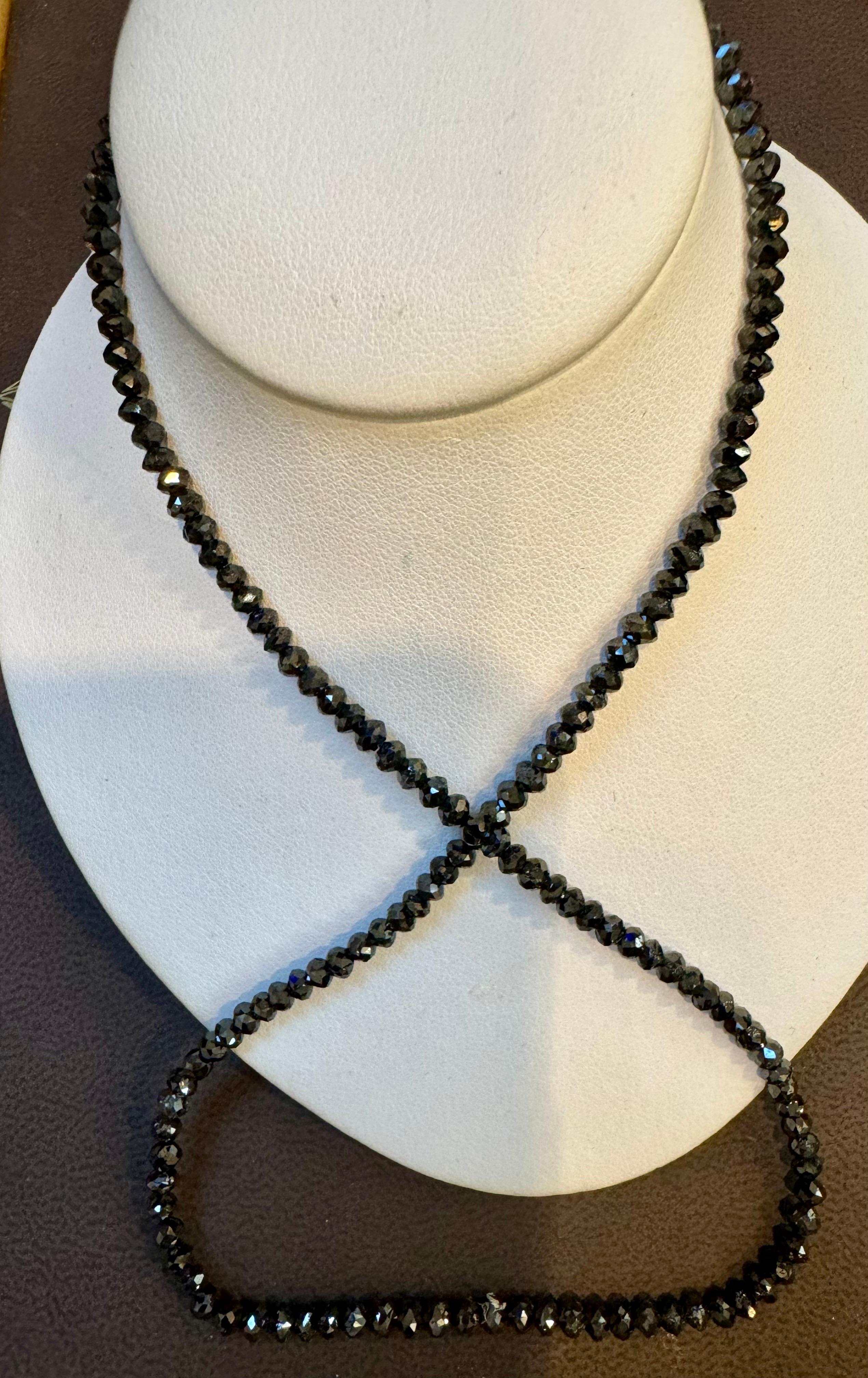 Women's Vintage Natural  Black Diamond Bead Single Strand Necklace 18 Kt White Gold 18