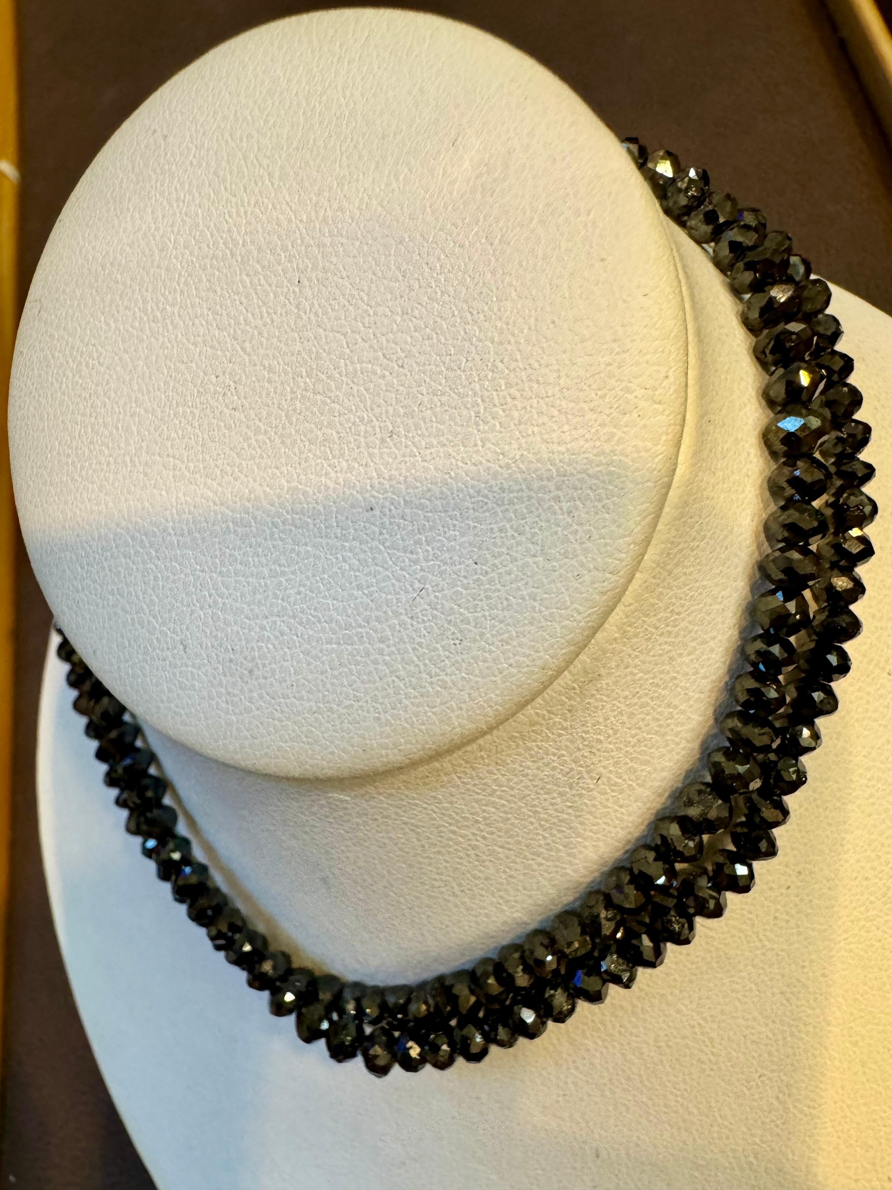 Vintage Natural  Black Diamond Bead Single Strand Necklace 18 Kt White Gold 18