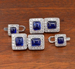 Vintage Natural Blue Sapphire Diamond Platinum Tuxedo Suite
