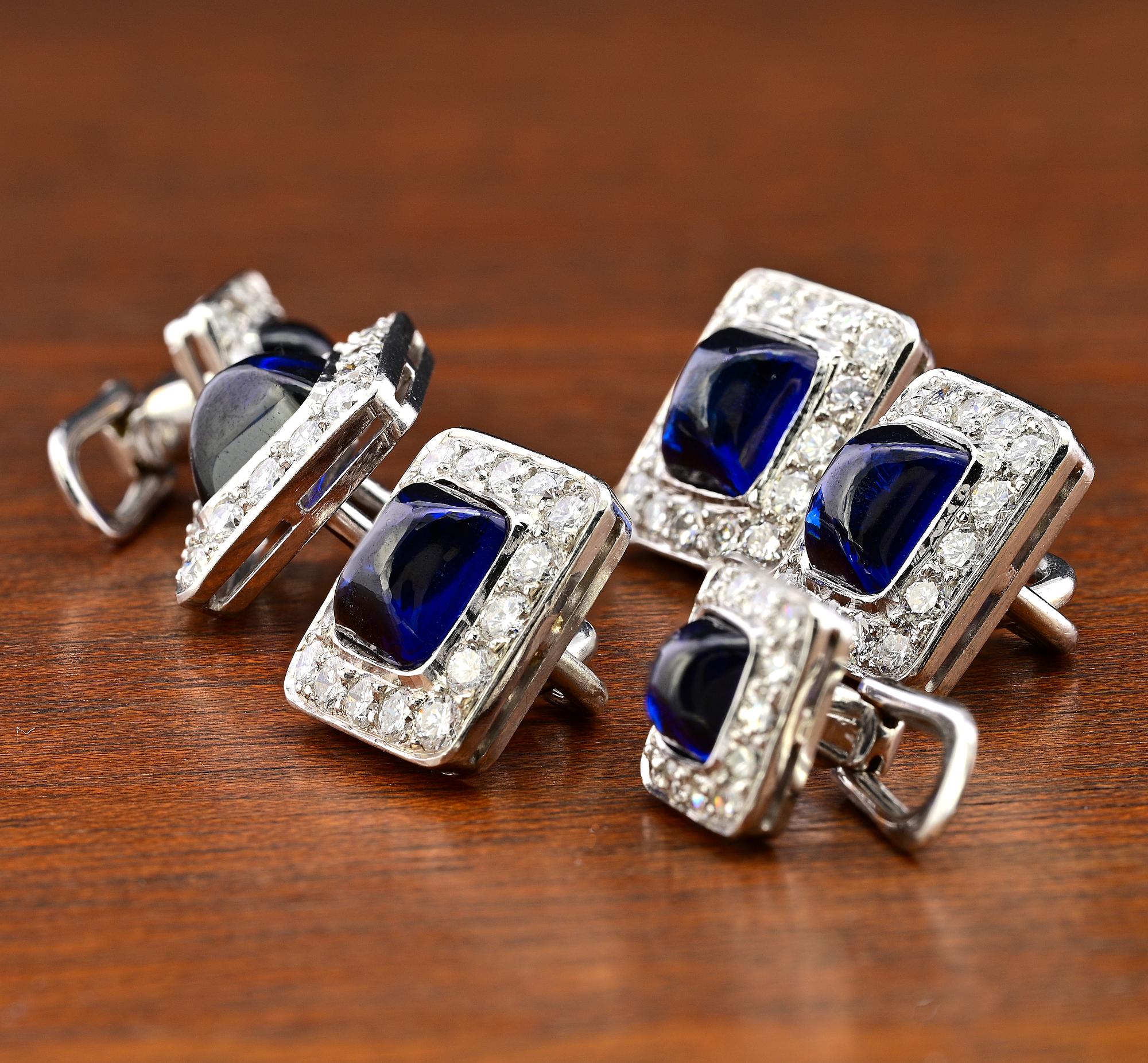 Vintage Natural Blue Sapphire Diamond Platinum Tuxedo Suite For Sale 1