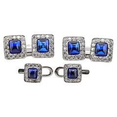 Retro Natural Blue Sapphire Diamond Platinum Tuxedo Suite