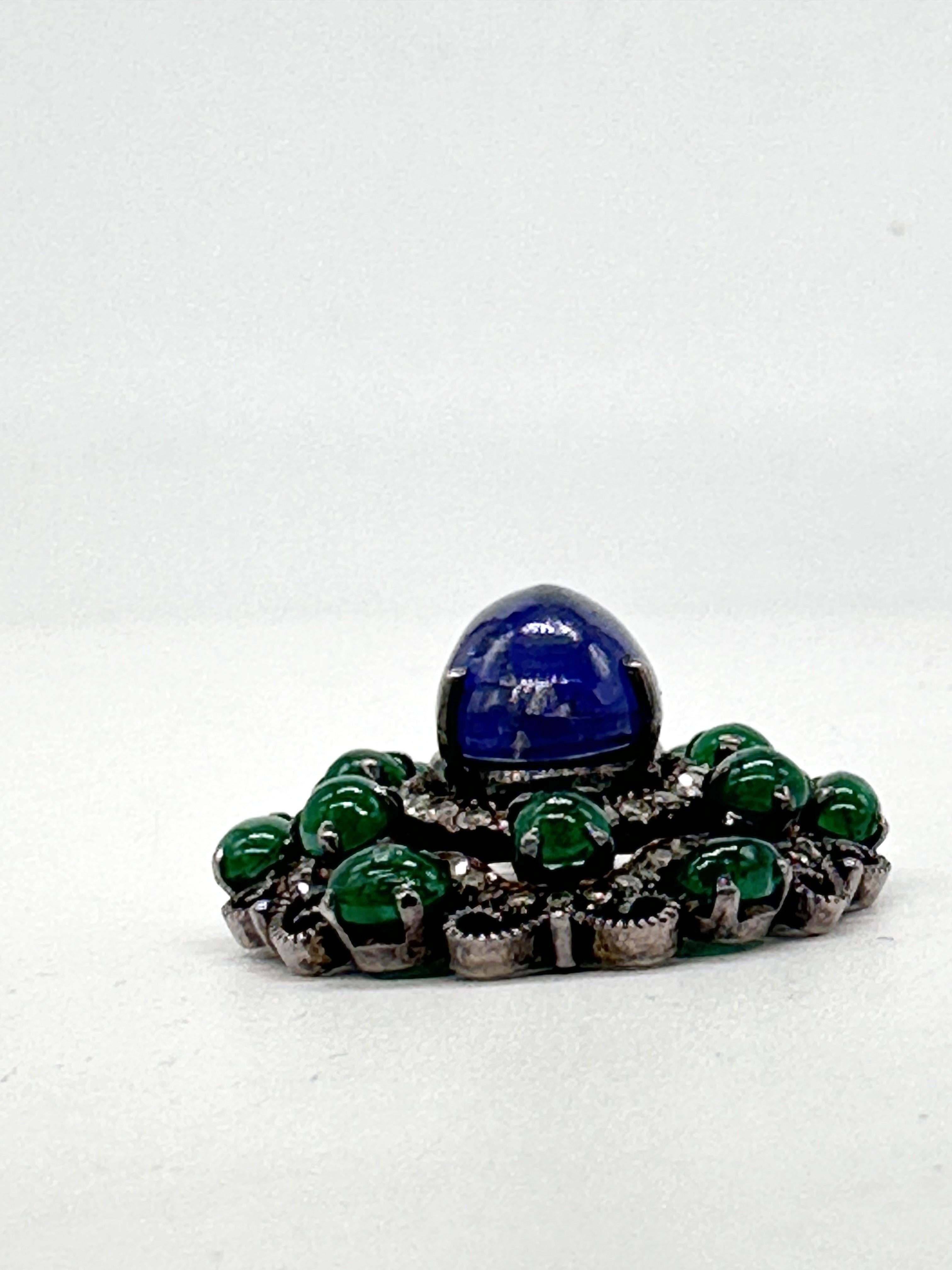 da uomo o donna Ciondolo in argento sterling 38 mm con smeraldi cabochon naturali, cianite e diamanti brillanti. in vendita