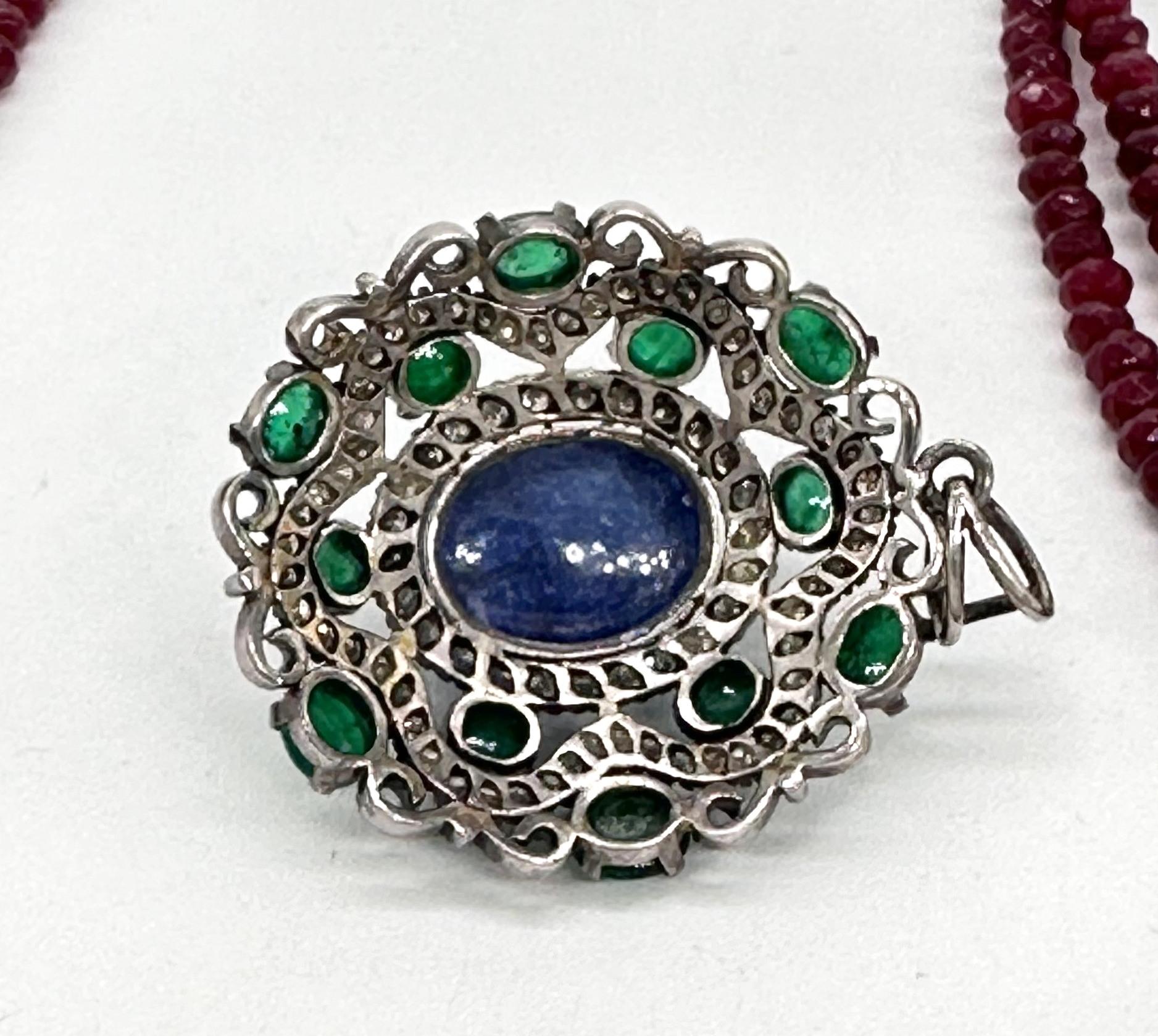 Ciondolo in argento sterling 38 mm con smeraldi cabochon naturali, cianite e diamanti brillanti. in vendita 2