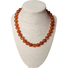 Vintage Natural Carnelian Bead Necklace Hand-Knotted 12mm Gemstone Strand