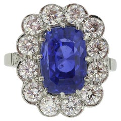 Vintage Cluster-Ring mit natürlichem Ceylon-Saphir und Diamant