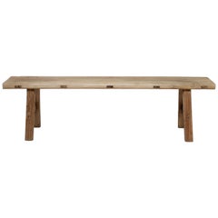 Vintage Natural Chinese Elmwood Bench