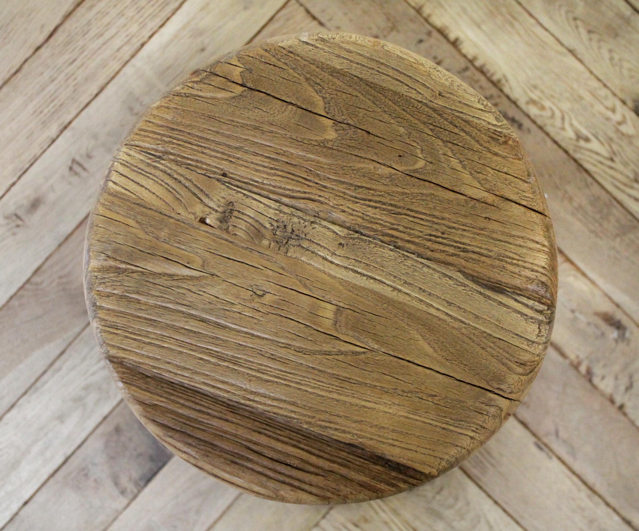 Vintage Natural Chinese Elm Wood Stool In Good Condition In Brea, CA