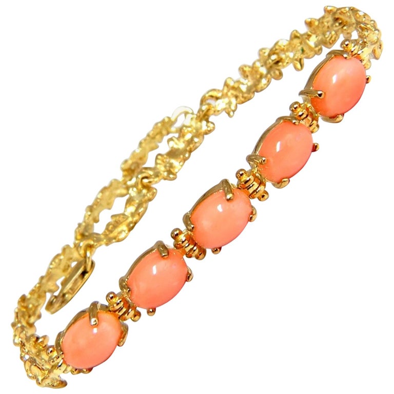 Vintage Natural Coral Link Bracelet 14 Karat For Sale at 1stdibs