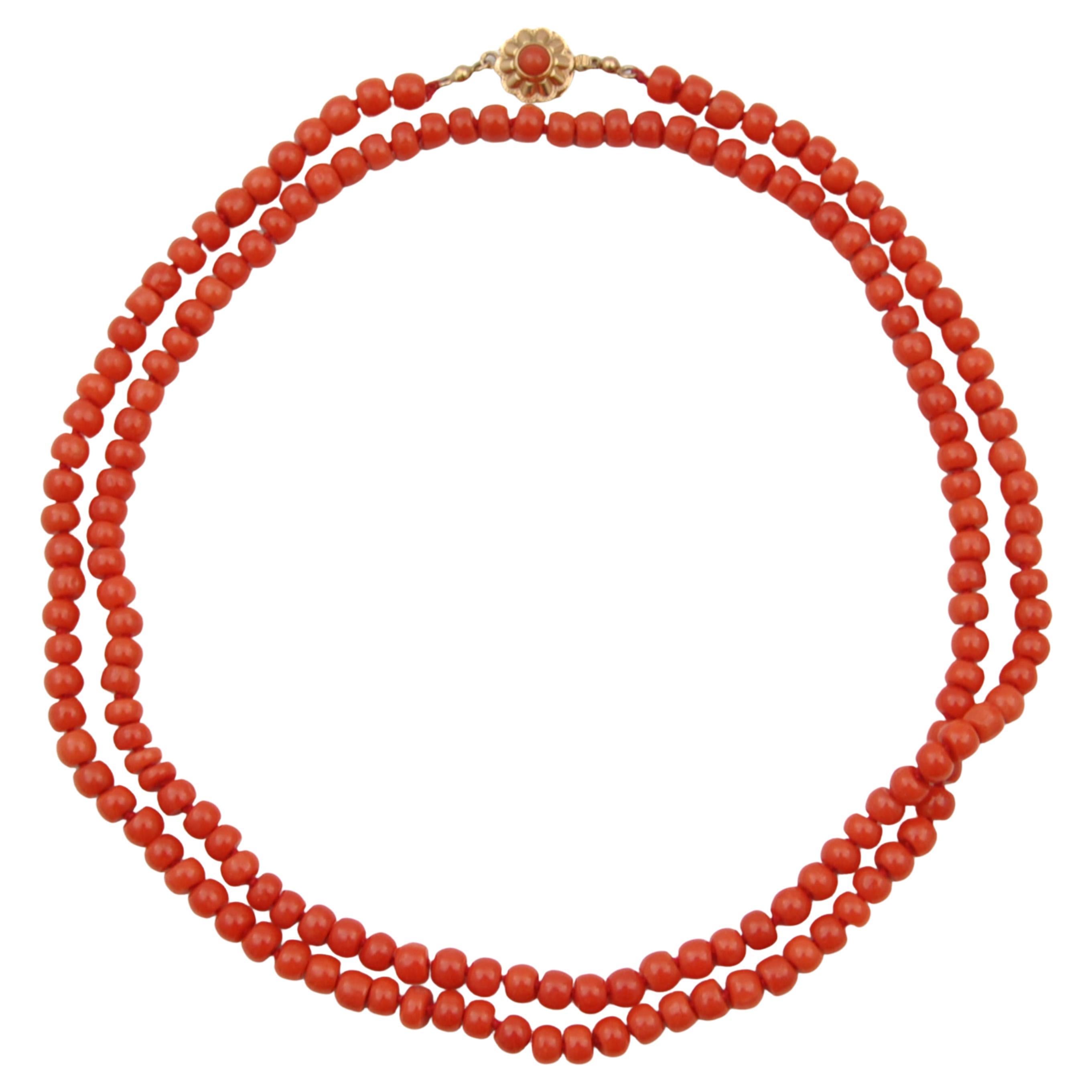 Mixed Cut Vintage Natural Coral Single-Strand Long Beaded Necklace
