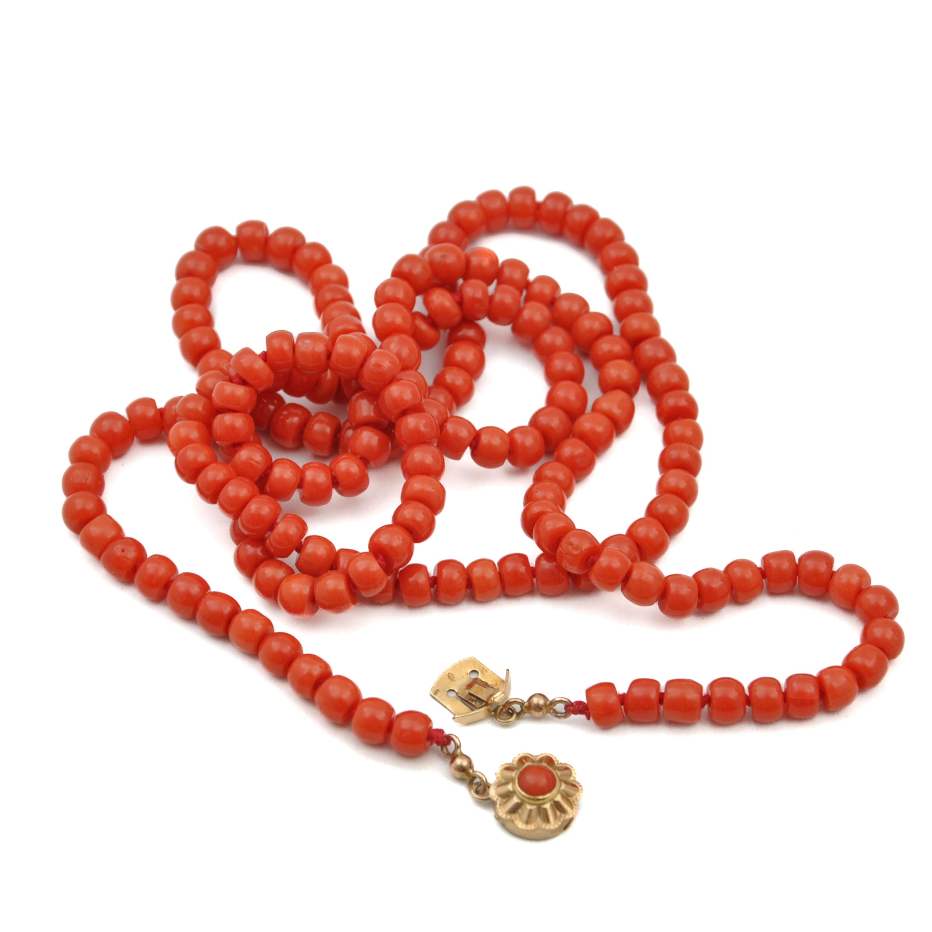 Women's or Men's Vintage Natural Coral Single-Strand Long Beaded Necklace