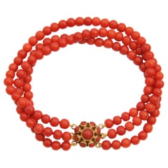 Vintage Natural Coral Three-Strand Beaded Bracelet