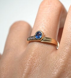 Vintage Natural Cornflower Blue Sapphire Diamond 18k Gold Ring Bezel Channel Set