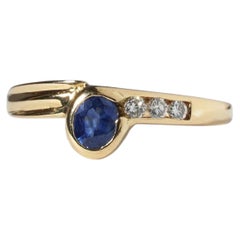 Vintage Natural Cornflower Blue Sapphire Diamond 18k Gold Ring Bezel Channel Set