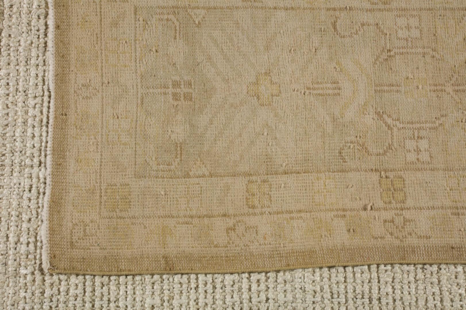 Vintage Natural Cream and Beige Turkish Oushak Runner In Fair Condition In Chicago, IL